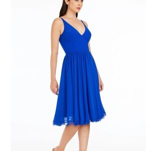 Dress The‎ Population Alicia Electric Blue Lace Trim Midi Dress - New Size Large
